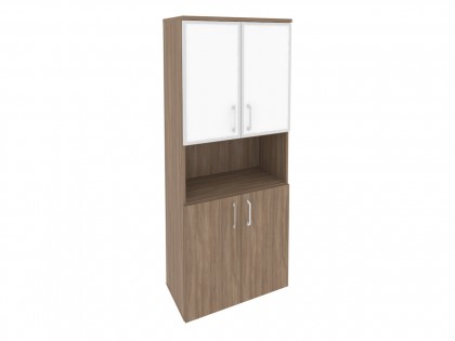 Мебель для персонала ONIX O.ST-1.4R white Шкаф высокий широкий (2 низких фасада ЛДСП + 2 низких фасада стекло лакобель в раме)